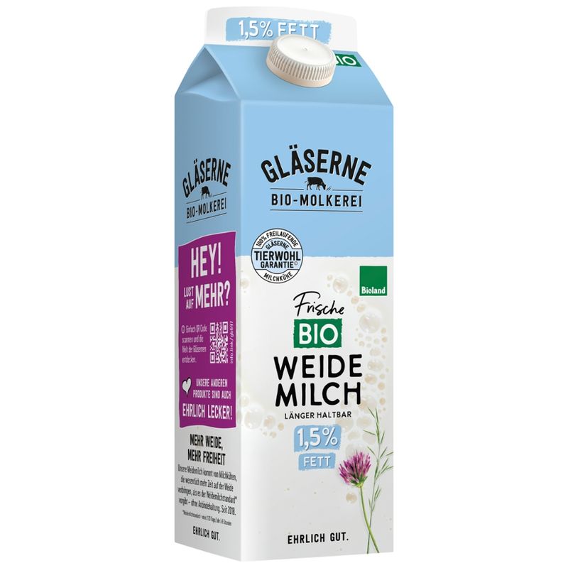 Gläserne Molkerei GM Bio ESL Weidemilch 1,5% Fett 1l - Produktbild