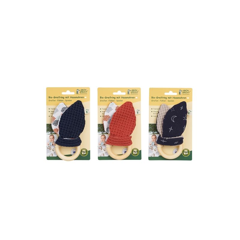 GRÜNSPECHT Naturprodukte Bio-Greifring mit Hasenohren aus Stoff  (Stoffohren: 100 % Baumwolle (kbA), Holzring: Buche (PEFC)) - Produktbild