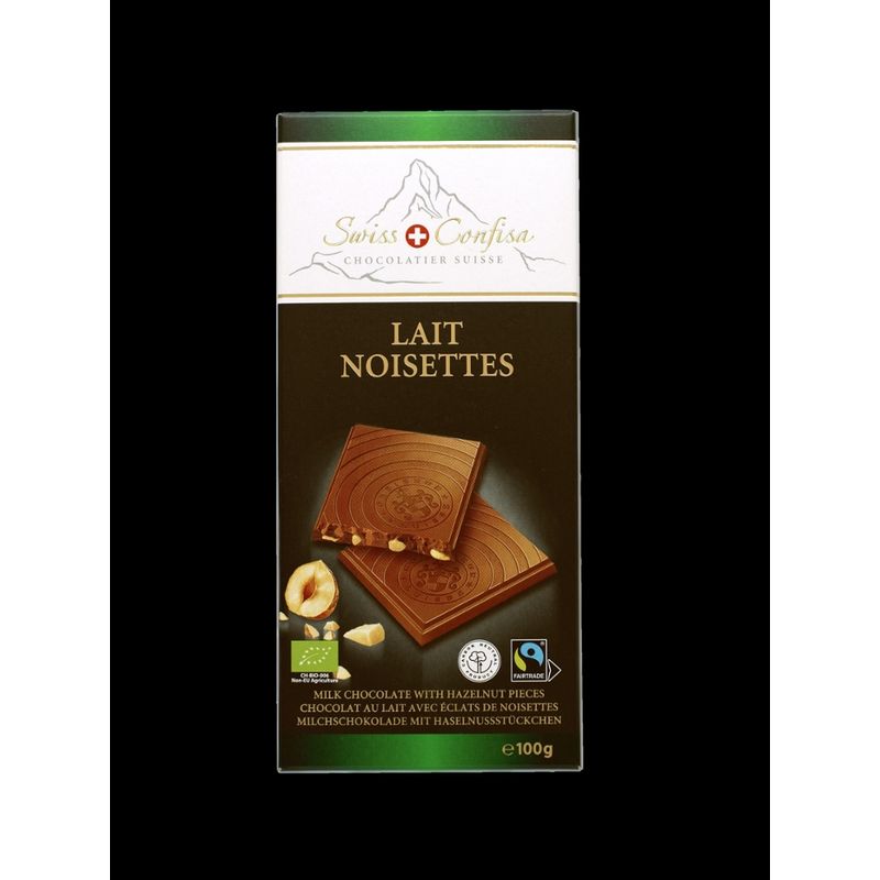 Swiss Confisa Swiss Confisa Milch-Haselnuss Bio/FT 100g Flachtafel - Produktbild