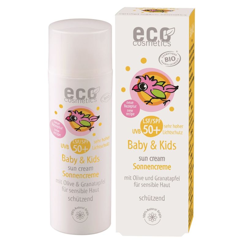 eco cosmetics ECO Baby & Kids Sonnencreme LSF 50+ mit Bio Olivenöl und Bio Granatapfelkernöl - Produktbild