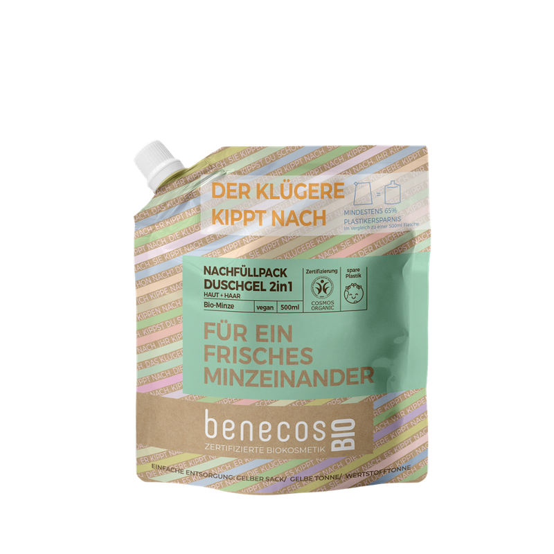 benecos benecosBIO Nachfüllbeutel 500ml Duschgel 2in1 BIO-Minze Haut & Haar - FÜR EIN FRISCHES MINZEINANDER - Produktbild