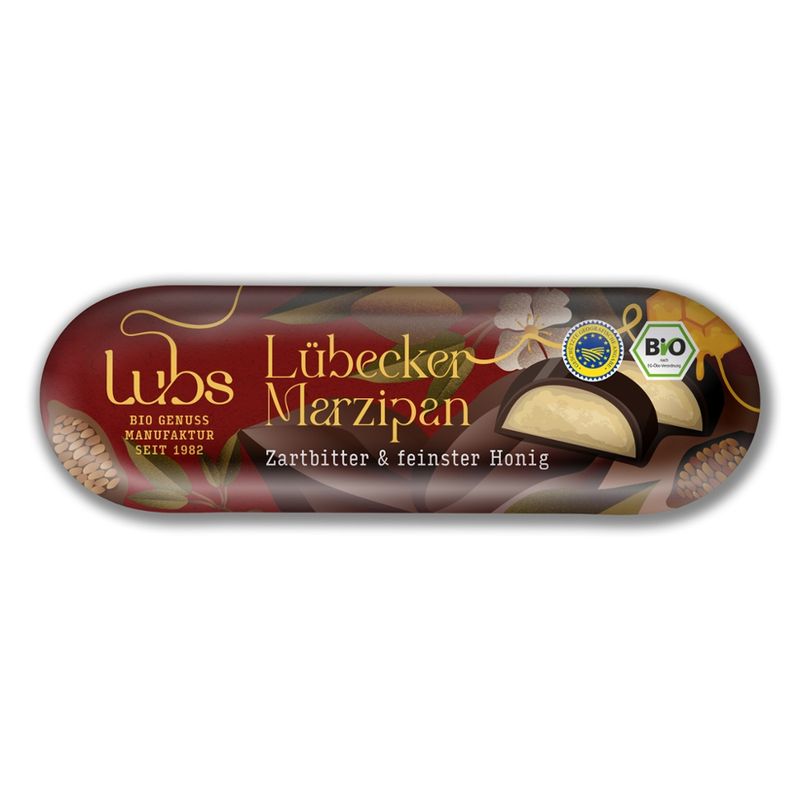 Lubs Lübecker Marzipanbrot mit Honig - Zartbitterschokolade, Bio, glutenfrei - Produktbild