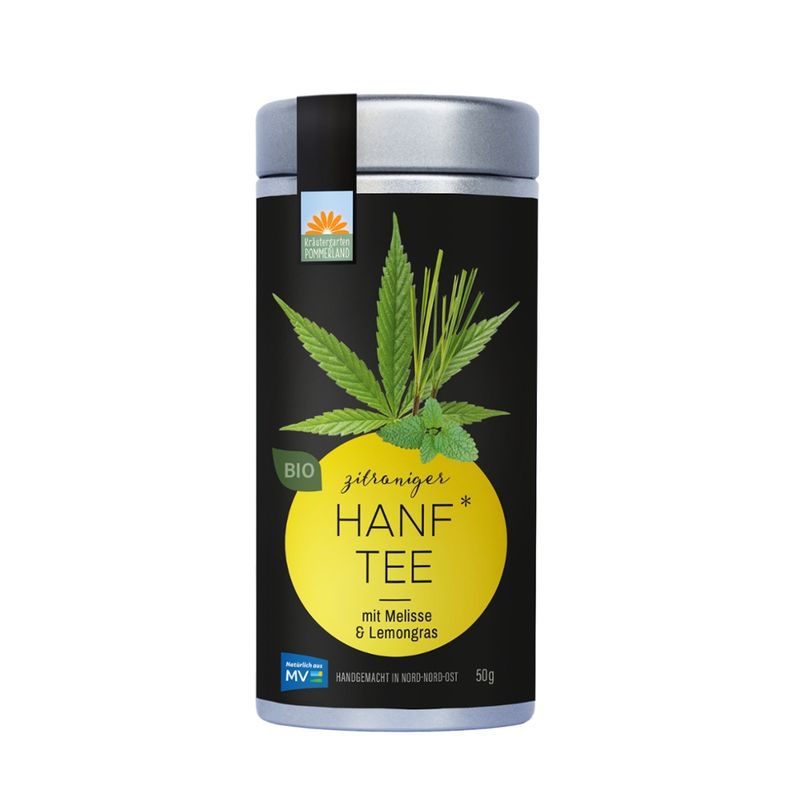 Kräutergarten Pommerland Zitroniger Hanftee, erfrischende Bio-Kräuterteemischung in der Vorratsdose - Produktbild