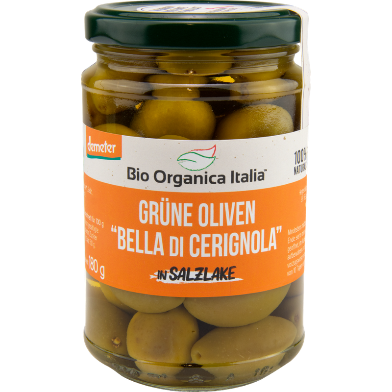 Bio Organica Italia Bio Organica Italia "Bella di Cerignola" grüne OLIVEN in Salzlake DEMETER 280 g - Produktbild