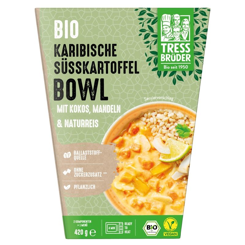 Tress Brüder Vegane Bio Karibische Süßkartoffel Bowl mit Kokos, Mandeln und Naturreis - Produktbild