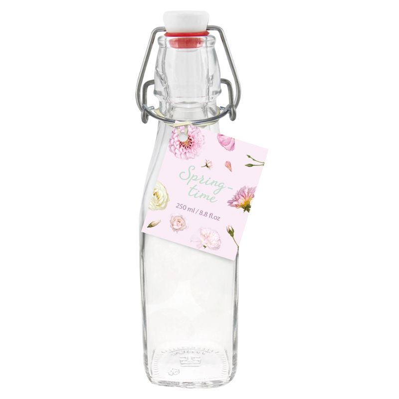 Dosen-Zentrale Züchner 250 ml Bügelflasche vierkant Swing Bott mit montiertem Bügelverschluss inkl. Anhänger "Springtime rosa" mit EAN-Auszeichnung - Produktbild