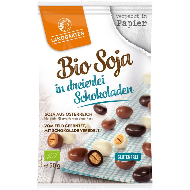 Landgarten Bio Soja in dreierlei Schokoladen 50g - Produktbild