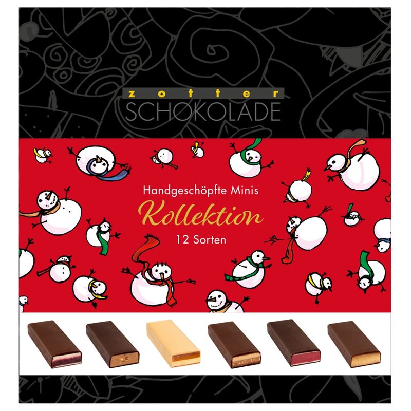 Zotter Schokolade Handgeschöpfte Minis Kollektion Weihnachten (Alk.) - 12 Sorten - Produktbild