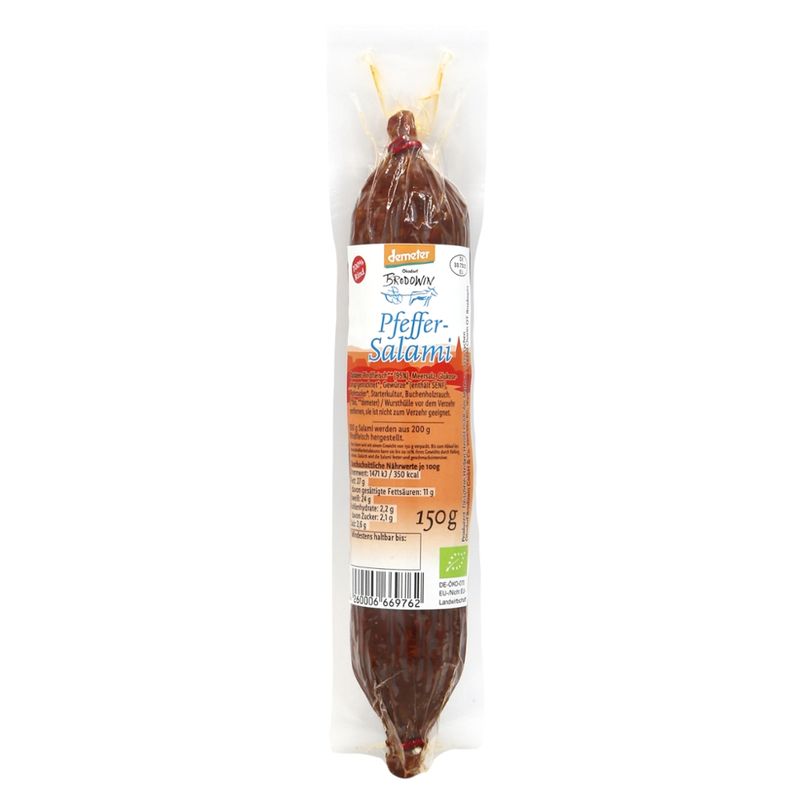 Ökodorf Brodowin Demeter Brodowiner Salami Pfeffer, 150g - Produktbild