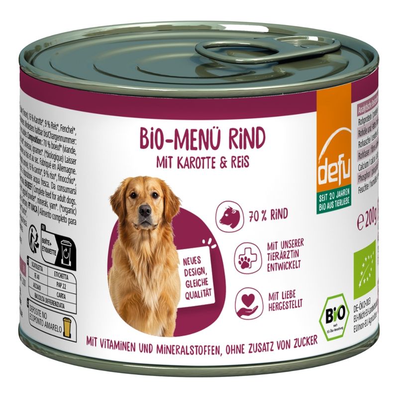 defu - Das Tierfutter vom Bio-Bauern Hund Bio-Menü Rind mit Karotte & Reis - Produktbild