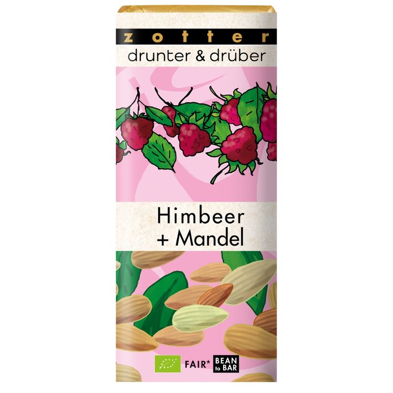 Zotter Schokolade drunter & drüber Himbeer + Mandel - Produktbild
