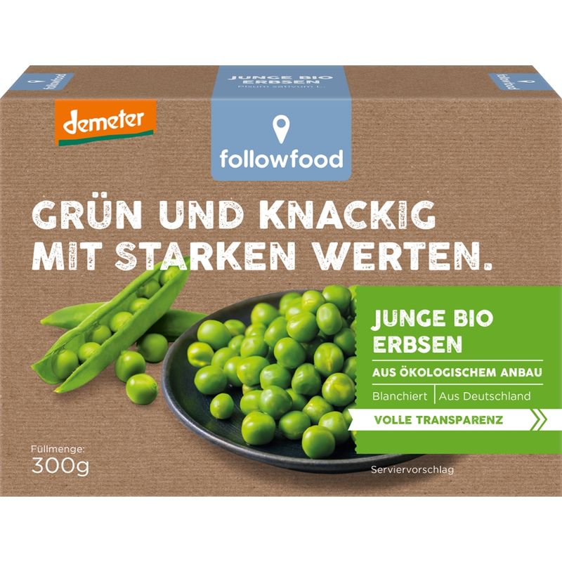 followfood Junge Bio Erbsen, blanchiert, aus ökologischem Anbau, blanchiert und tiefgekühlt. - Produktbild