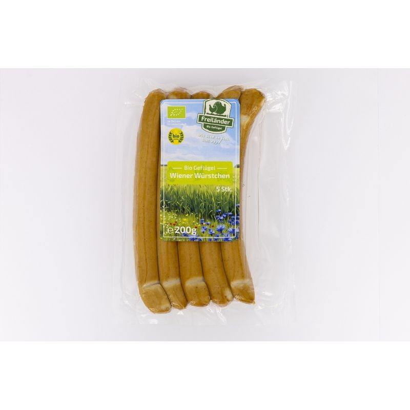 Freiländer Bio Geflügel Geflügelwiener, frisch, 5 Stk. vac., 200g, 3er Gebinde - Produktbild