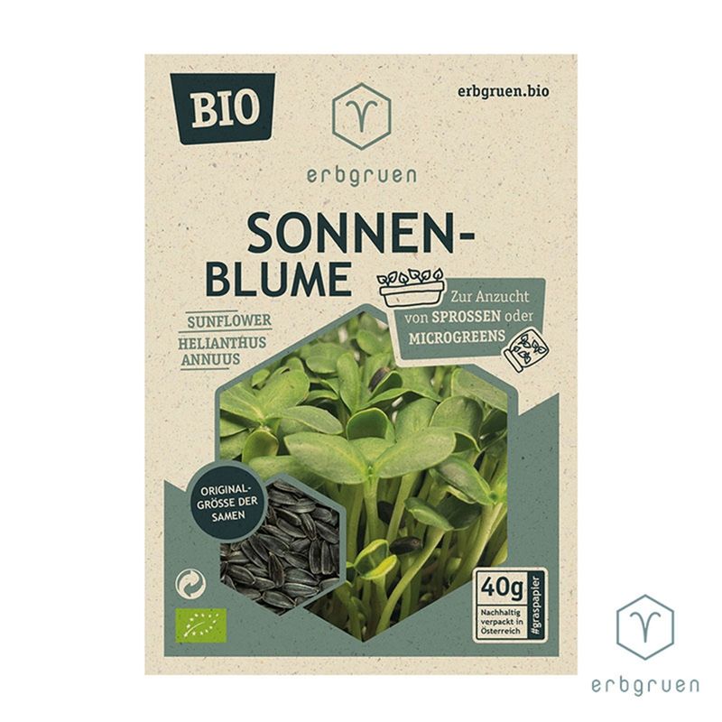 erbgruen Sonnenblume - BIO Microgreens/Sprossen Samen, 40g - Produktbild