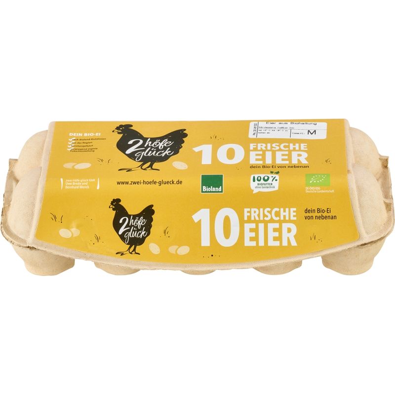 zwei-höfe-glück Bioland Eier zwei-höfe-glück Bioland Eier, Bruderhahn, gepackt 10er, Kl. M/L - Produktbild