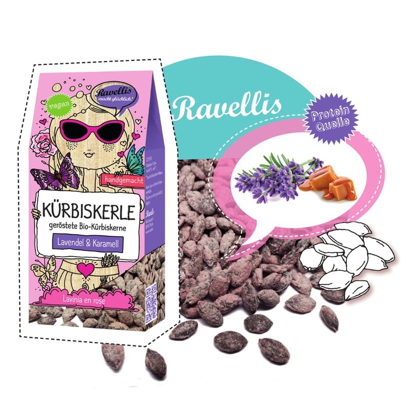 Ravellis "LAVINIA EN ROSE" Geröstete Bio-Kürbiskerne veredelt mit Lavendel & Karamell - Produktbild
