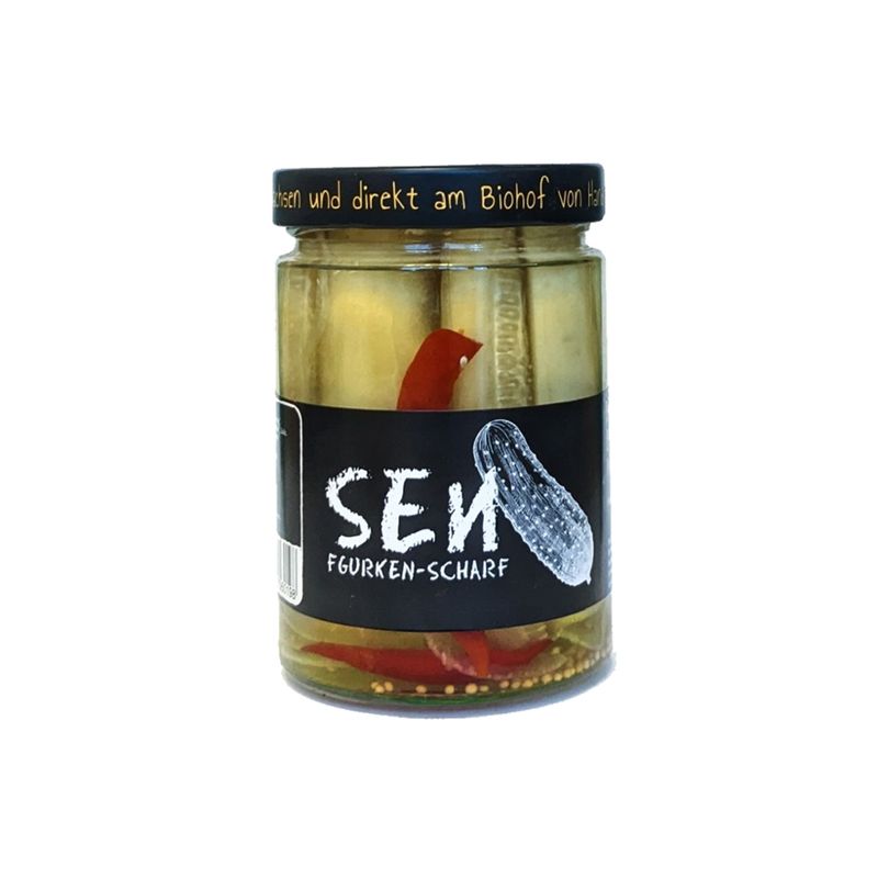 Biohof Bubenicek Meiberger - Sauergemüse Senfgurken scharf 510g mit Chili - Produktbild