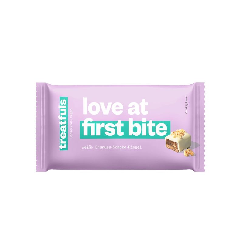 treatfuls treatfuls Bio Erdnuss-Riegel mit Dattelkaramell und weißem Schokoladenüberzug- love at first bite - Produktbild