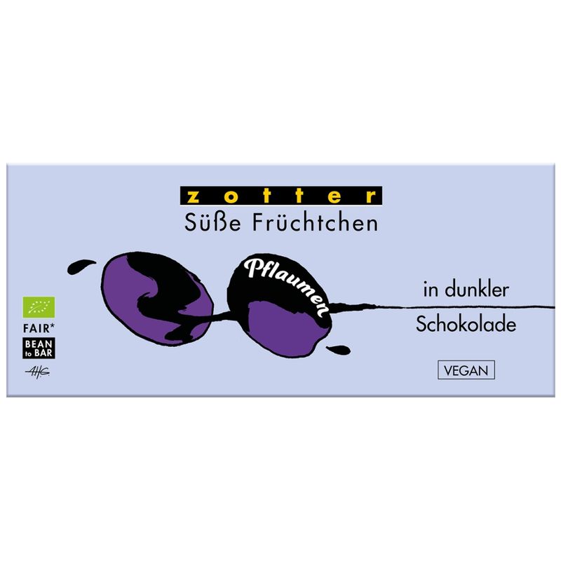 Zotter Schokolade Süße Früchtchen Pflaumen in dunkler Schokolade - Produktbild