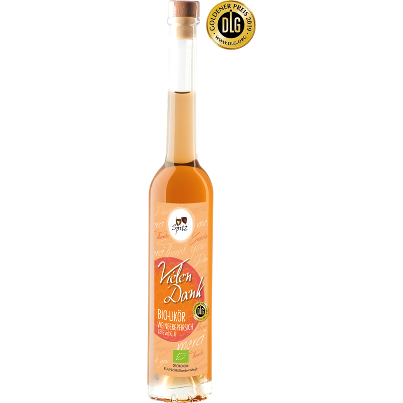 Spitz Vielen Dank - BIO Weinbergpfirsich Likör mit Fruchtsaft 0.1 l, 18 vol% - Produktbild