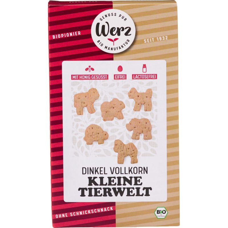 Naturkornmühle Werz Kleine Tierwelt honigsüß, Dinkel Vollkornkekse - Produktbild