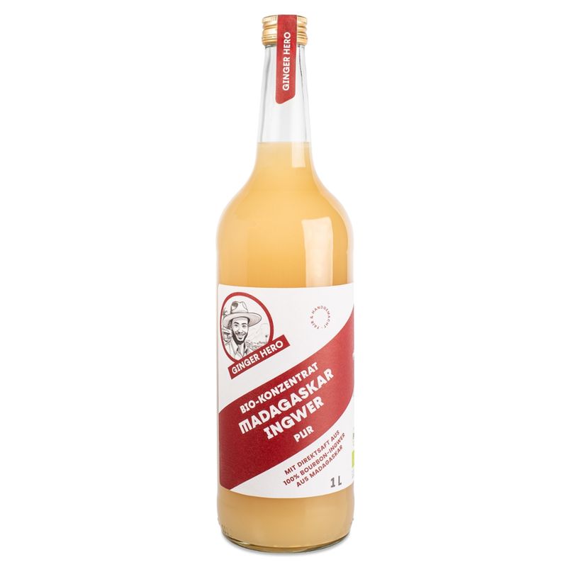 GINGER HERO Bio-Premium-Mixer Madagaskar Ingwer pur 1l, OHNE ZUCKER, Bourbon-Ingwer aus Madagaskar - Produktbild