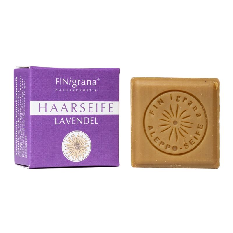 FINigrana® Naturkosmetik FINigrana Haarseife, "LAVENDEL" aus 5 wertvollen, verseiften Pflanzenölen, & rein ätherisches Lavendelöl 25g zur milden Haar Reinigung & Kopfhautpflege, fein-herbe Duftkomposition Lorbeer-Lavendel, antiseptisch & entzündungshemmend - Produktbild