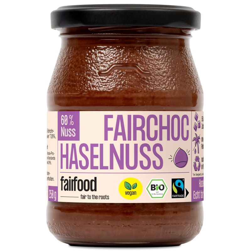 fairfood Freiburg Fairchoc Haselnuss-Schoko-Creme (250g, Pfandglas klein, Bio & Fairtrade) - Produktbild
