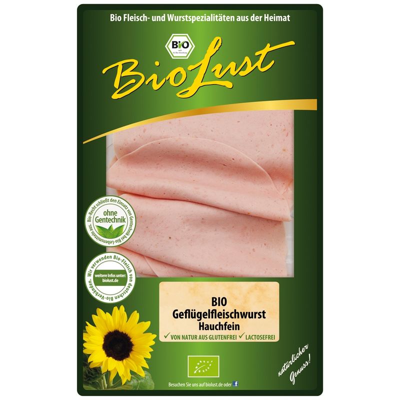 Biolust Bio Geflügelfleischwurst, hauchfein 80g - Produktbild