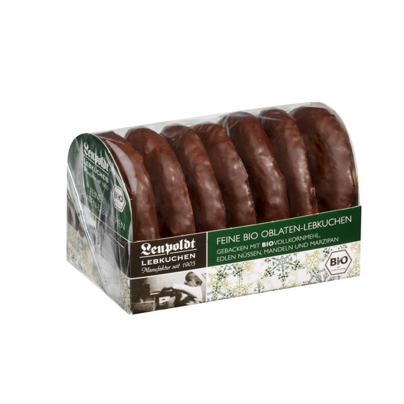 Leupoldt Feine Bio Oblaten-Lebkuchen mit 14% Nüssen und Mandeln im Lebkuchen. Mit Marzipan - Produktbild