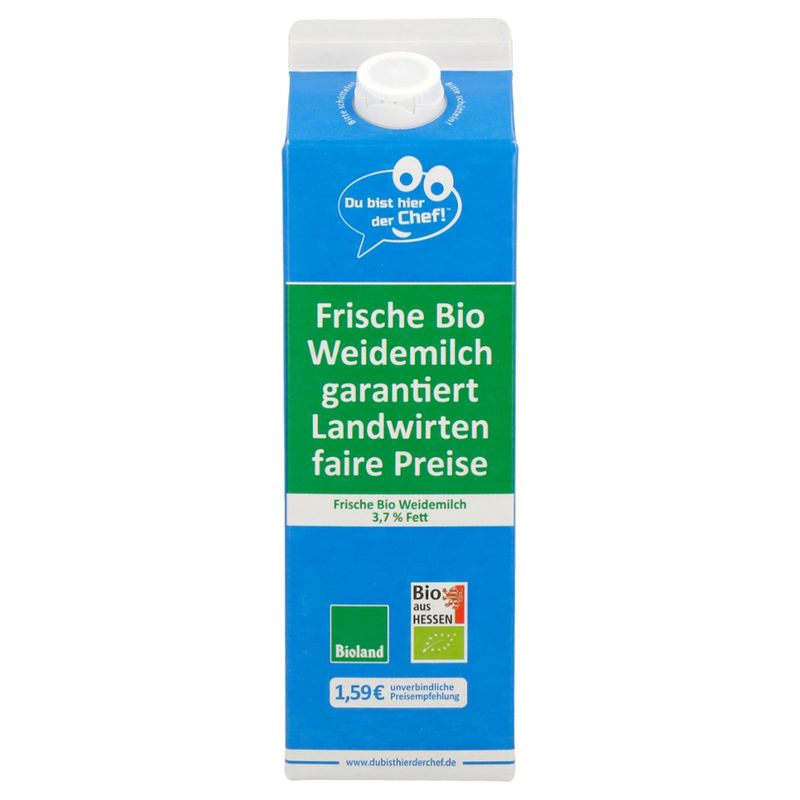 Du bist hier der Chef! Die Verbrauchermarke Du bist hier der Chef! Die Bio-Verbrauchermilch  3,7% 1 Liter - Produktbild