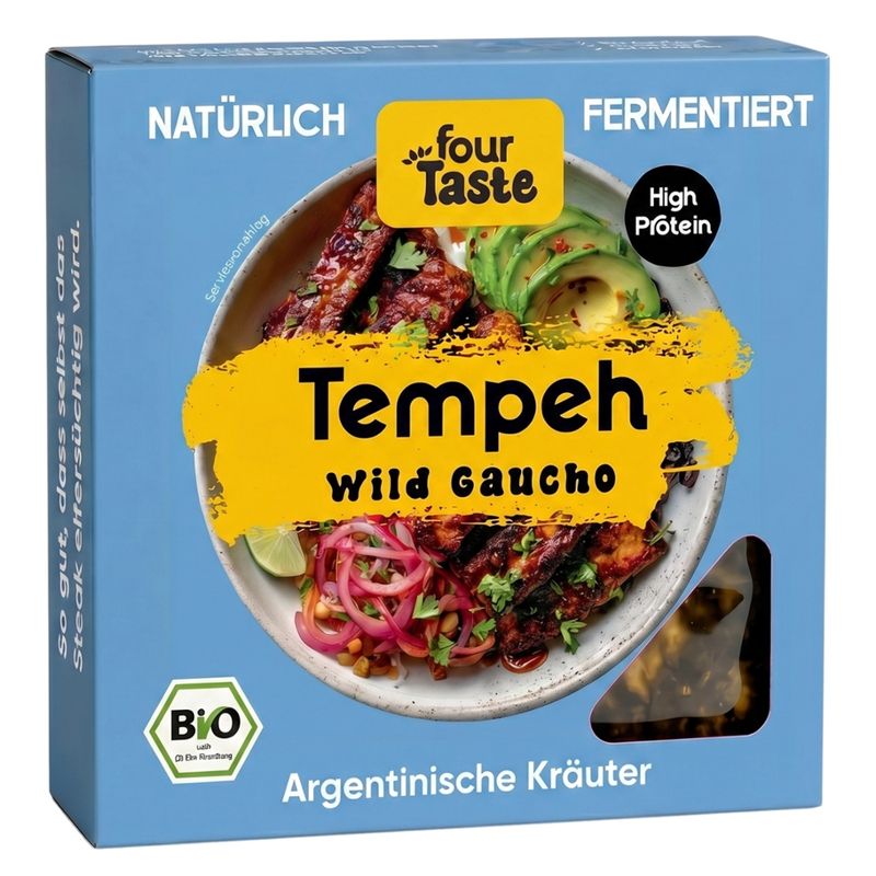 fourTaste  Bio-Tempeh Wild Gaucho-Bio Tempeh aus Lupinen und gelben Erbsen in argentinisch inspirierter Marinade aus Tomate und Paprika - Produktbild