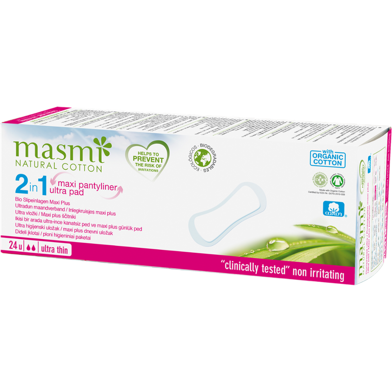 MASMI ORGANIC CARE Bio Slipeinlagen Maxi extra lang aus 100% GOTS Bio Baumwolle MASMI - Produktbild