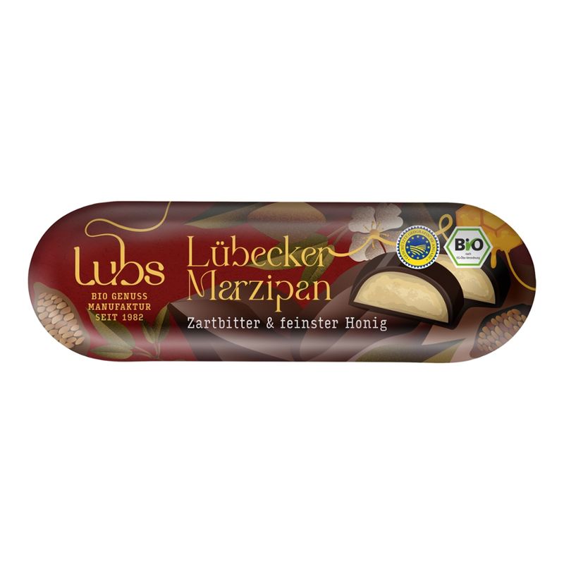 Lubs Lübecker Marzipanbrot mit Honig - Zartbitterschokolade, Bio, glutenfrei - Produktbild