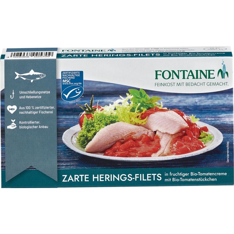 Fontaine Zarte Heringsfilets in Bio-Tomatencreme mit Tomatenstückchen - Produktbild