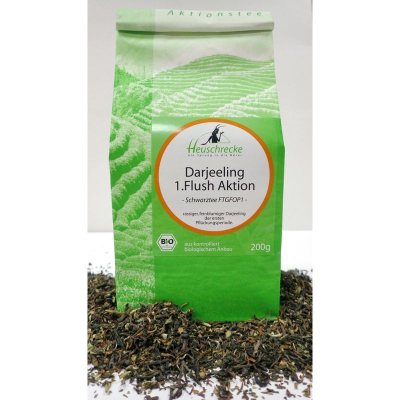 Heuschrecke Darjeeling 1. Flush, Schwarztee, Aktion, kbA - Produktbild