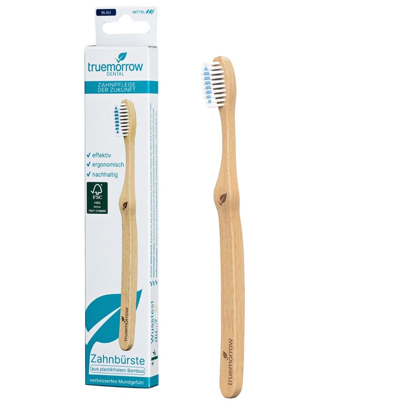truemorrow Bambus Zahnbürste für Erwachsene, zertifiziert nachhaltig, plastikfreier, biologisch abbaubarer Griff, 100% vegan - Produktbild
