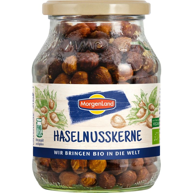 MorgenLand 260g, Pfandglas (groß), Haselnusskerne, naturbelassen, BIO (MorgenLand) - Produktbild