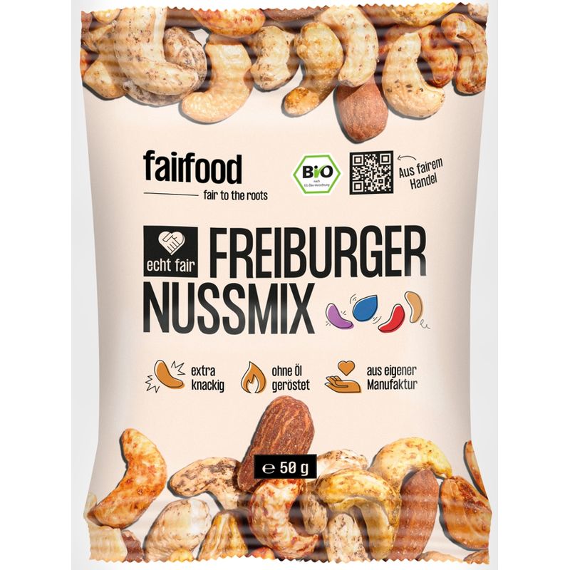 fairfood Freiburg Freiburger Nussmix geröstet & bunt gewürzt (50g Snackbag), BIO - Produktbild
