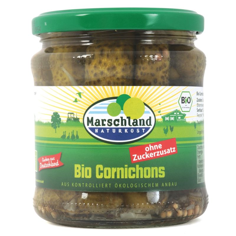 Marschland  Bioland Bio-Cornichons ohne Zuckerzusatz 370 ml Gl. MARSCHLAND - Produktbild