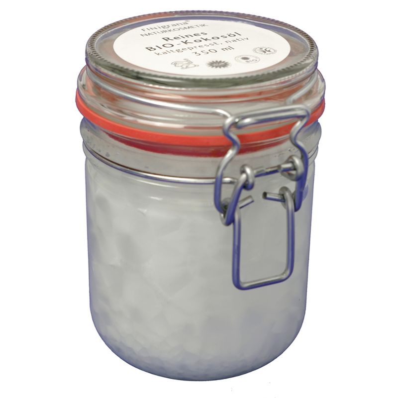 FINigrana® Naturkosmetik FINigrana 100% Reines Bio Kokosöl (Körper Butter / Body Butter / Beurre Corporel) 350ml im Einmachglas mit Bügelverschluss - Produktbild