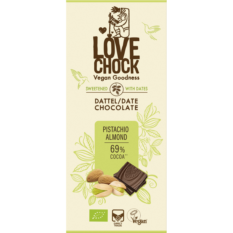 Lovechock Lovechock tablet Pistachio Almond 69 % sweetened with dates - Produktbild