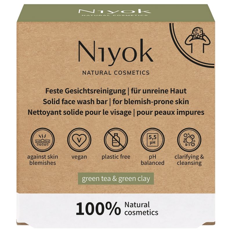 Niyok Nettoyage solide du visage Peau impure - Thé vert & argile verte - Produktbild