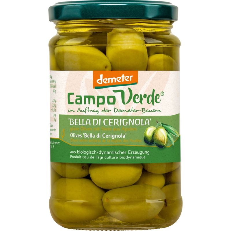 Campo Verde demeter Oliven "Bella DI CERIGNOLA" m. Stein 280g - Produktbild