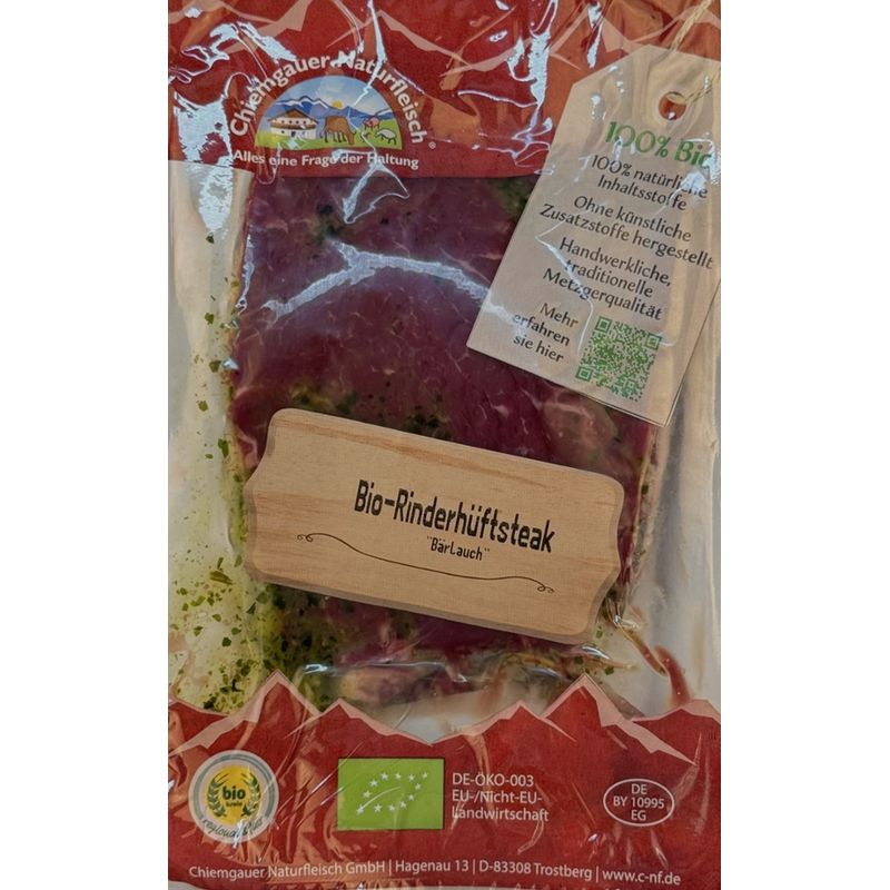 Chiemgauer Naturfleisch Bio-Rinderhüftsteak Bärlauch, ca. 350 g, 2 St., SB, kbA - Produktbild