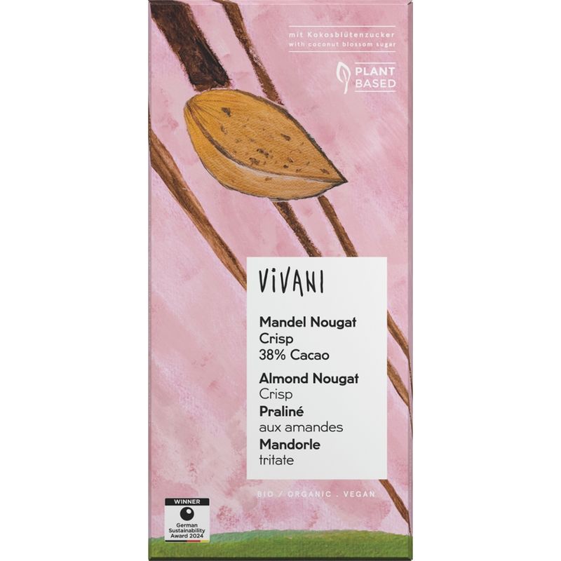 Vivani Mandel Nougat Crisp Schokolade mit Kokosblütenzucker 38% Cacao - Produktbild