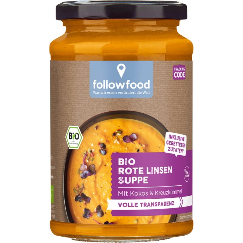 followfood Bio Rote Linsensuppe mit Kokosmilch und Gewürzen vegan - Produktbild