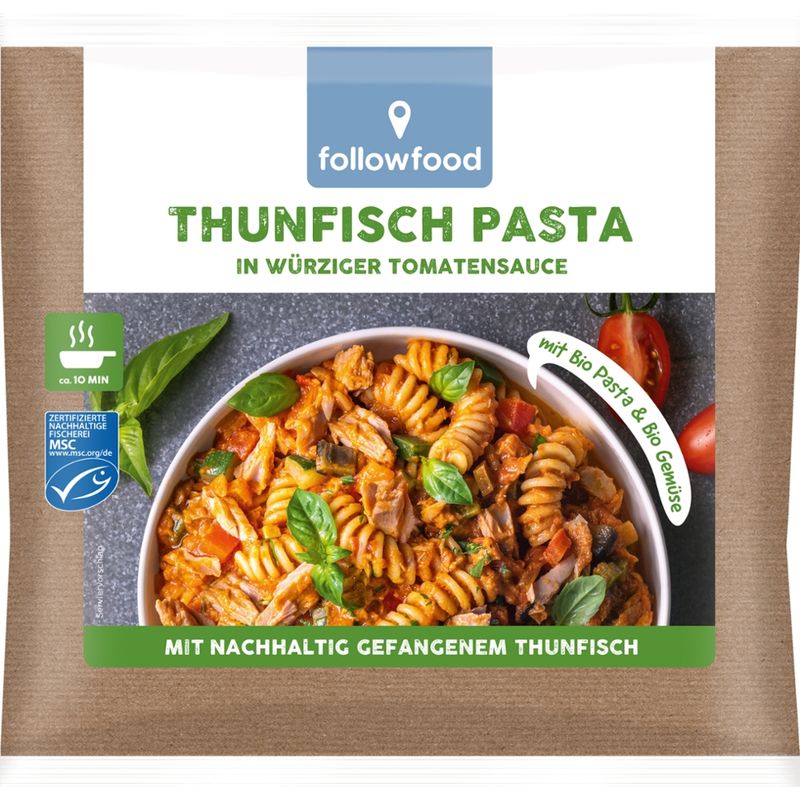 followfood MSC Thunfisch Pasta in würziger Tomatensauce mit Bio Pasta, Bio Gemüse und nachhaltig gefangenem Thunfisch - Produktbild