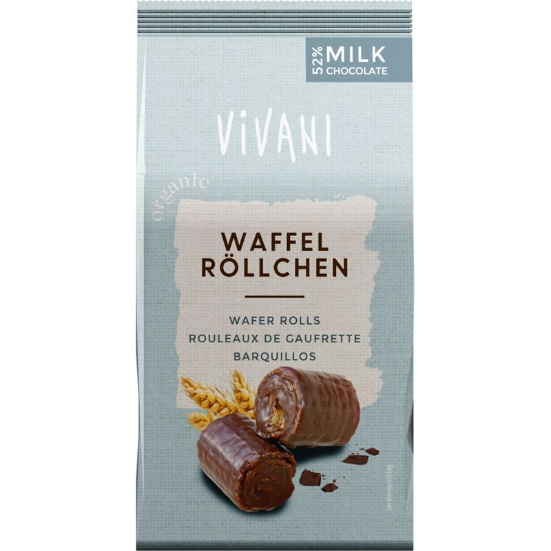 Vivani Waffel Röllchen mit Vollmilch Schokolade - Produktbild