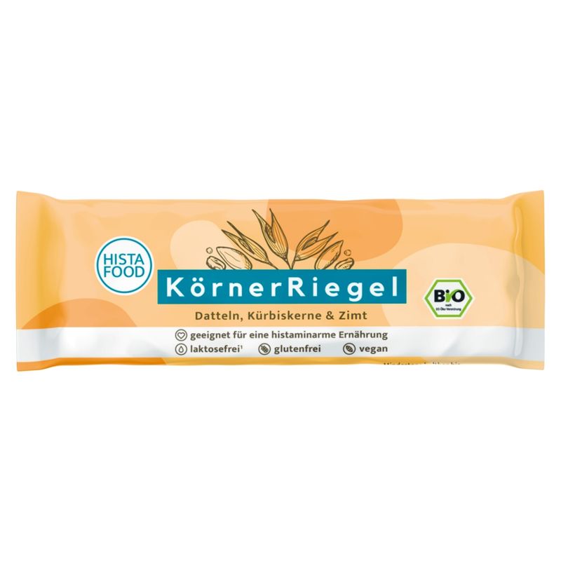 HistaFood HistaFood Bio KörnerRiegel mit Datteln, Küsbiskernen und Zimt.  Geeignet für eine histaminarme Ernährung, glutenfrei, laktosefrei, vegan - Produktbild